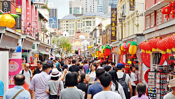 
Chinatown in Singapore is filled with an infectiously joyous atmosphere during the (Chinese) Lunar New Year holiday. 
